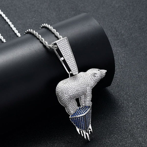 POLAR BEAR ENVIRONMENTAL THEME GLACIER CUBIC ZIRCONIA STONE NECKLACE - boopdo