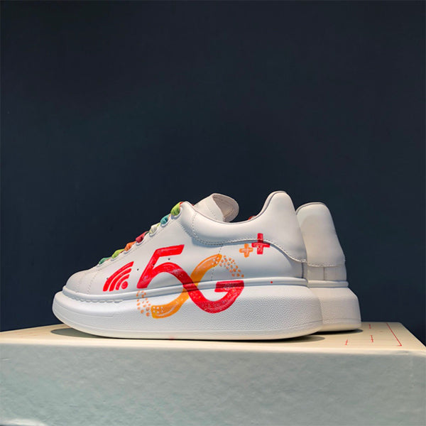 ALISANDRO MOQUEN HAND PAINTED GRAFFITI 5G CHUNKY SOLE LEATHER SNEAKER