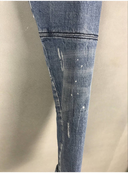 DS2UPS RIPPED PATCH WASHED DENIM JEANS IN BLUE - boopdo