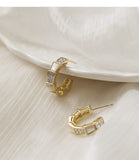 UZL DESIGN STERLING SILVER WITH GOLD PLATE HOOP EARRINGS WITH CRYSTAL - boopdo