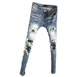 AMR LUXURY DESIGN RIPPED TASSEL WASHED DENIM JEAN PANTS IN NAVY - boopdo