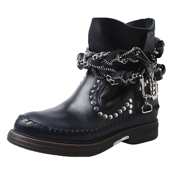 PROVA PERFETTO JENNIE FORZIA STYLE THICK SOLED MOTORCYCLE LEATHER BOOTS - boopdo
