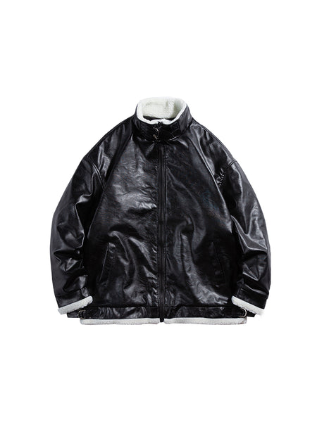 FOXIAOYE TRENDY URBAN STYLE VELVET FAUX LEATHER JACKET - boopdo