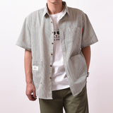 DESIGN BY NIZHES IRSTORY MULTI POCKET STRIPED SHORT SLEEVE SHIRT - boopdo