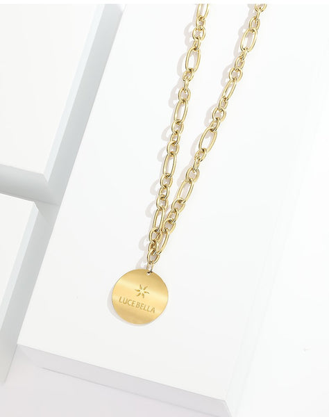 UZL DESIGN VINTAGE INSPIRED LUCE BELLA COIN PENDANT NECKLACE IN GOLD PLATED - boopdo