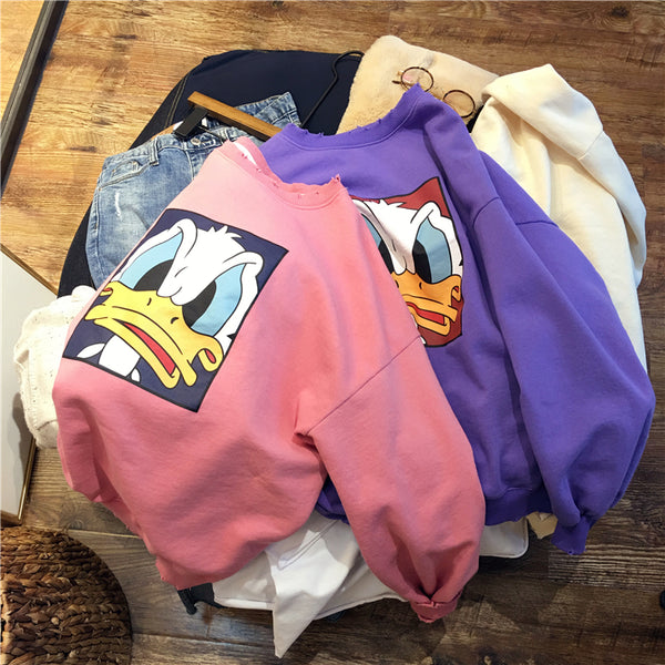 SIMDA LONG SLEEVE SWEATSHIRT WITH ANGRY DONALD DUCK PRINT - boopdo