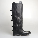 PROVA PERFETTO ROMAN SQUARE TOE KNEE HIGH LEATHER BOOTS IN BLACK - boopdo