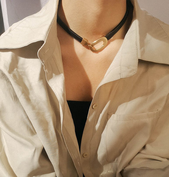 UZL DESIGN CHOKER NECKLACE WITH GOLD PLATED BUCKLE - boopdo