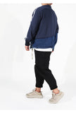 THE ORANGE MAX CLOTHING PLUS SIZE PATCHWORK DENIM TRACK JACKET IN NAVY - boopdo