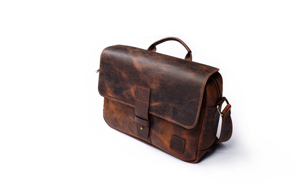 GS LETHER SATCHEL IN VINTAGE BROWN AND FRONT STRAP - boopdo