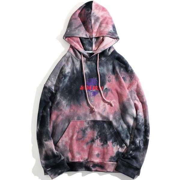 ANDERARDI GLOBAL WORLD MAP LOGO BOX PRINT TIE DYE HOODIE SWEATSHIRT - boopdo