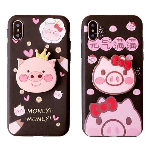 BABY PINKISH PIG CROWN APPLE IPHONE COVERS WITH CORD - boopdo
