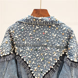 JEYYO CATHRO RETRO STAR OLD FASHION DENIM JEAN WOMEN JACKET WITH BEADED ACCESSORIES - boopdo