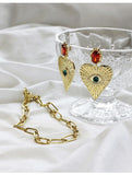 UZL DESIGN EMBELLISHED HEART DROP EARRINGS IN GOLD PLATED - boopdo