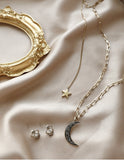 UZL DESIGN MIXED CHAIN NECKLACE MOON AND STAR NECKLACE IN GOLD PLATED - boopdo