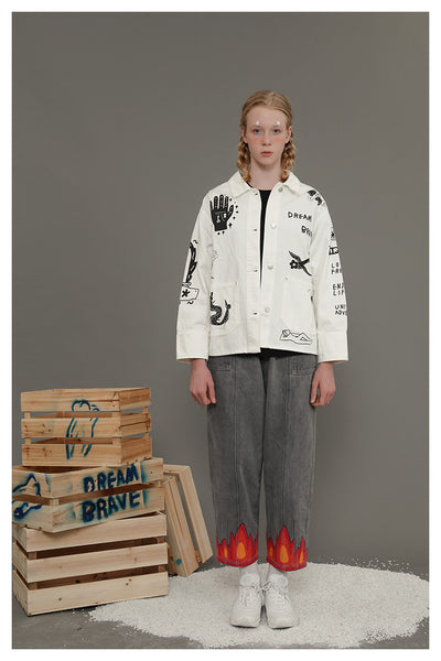 TYAKASHI ALL OVER PRINT DENIM JACKET IN WHITE - boopdo