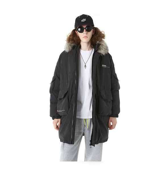 SWAGGER SHOTE MID LENGTH FAUX FUR COLLAR HOODED JACKET - boopdo
