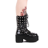 KEZPO COSBY GOTHIC WEDGED PLATFORM HANDMADE BOOTS IN BLACK - boopdo