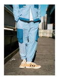 KIKO GORLA STRIPED SEERSUCKER CASUAL JOGGER PANTS IN BLUE - boopdo
