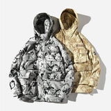 ADAM FREAK VELCRO GRAFFITI DESIGN MULTI POCKET CAMO PRINT HOODED JACKET - boopdo