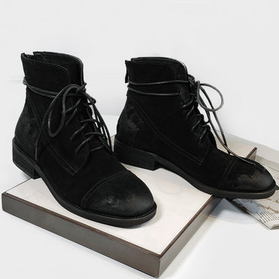 WAZALO BRITISH MARTINA FROSTED LEATHER ANKLE BOOTS - boopdo
