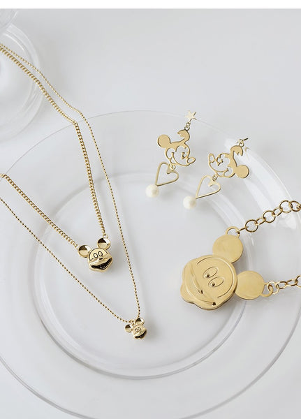 UZL DESIGN DOUBLE LAYER NECKLACE WITH MICKEY MOUSE PENDANT - boopdo