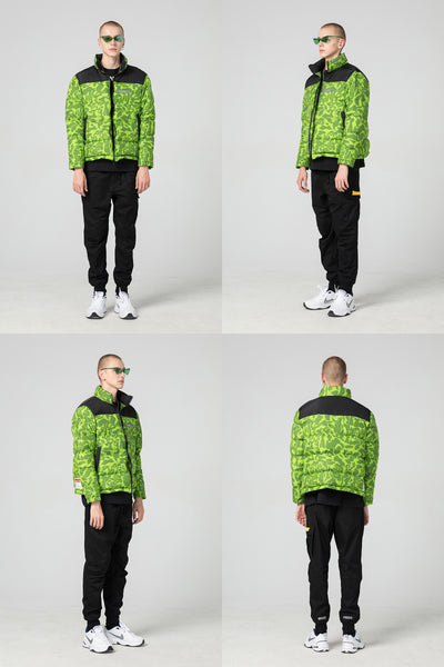 NFWYS FIZOLA HOLOGRAPHIC HIGH NECK BOMBER JACKET IN GREEN CAMO - boopdo