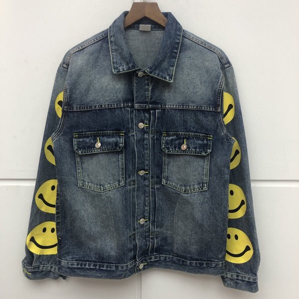 PHILIPPO NOMMO SMILEY FACE WASHED DENIM JEAN JACKET - boopdo