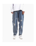 ZOMBRE ZILLA RIPPED DENIM JEAN SWEATPANTS IN NAVY - boopdo