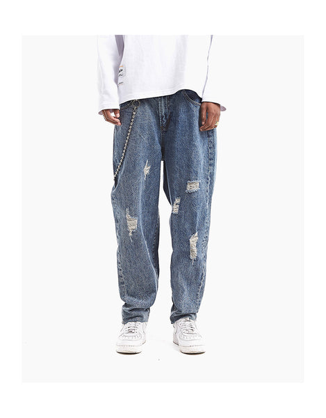 ZOMBRE ZILLA RIPPED DENIM JEAN SWEATPANTS IN NAVY - boopdo
