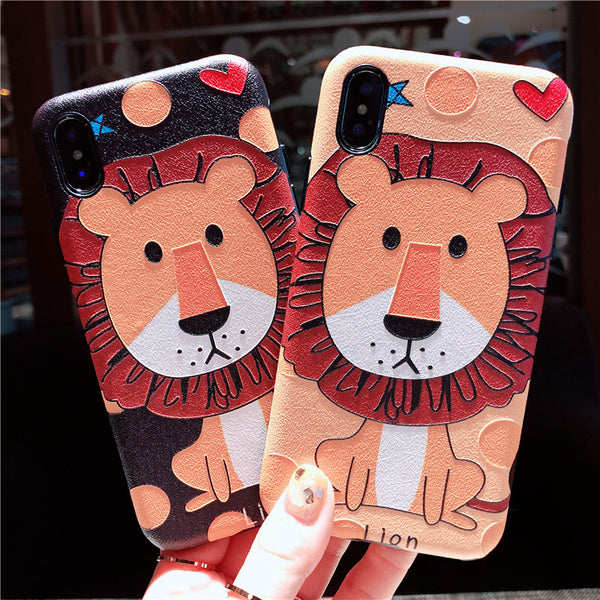 BABY LION CARTOON EMBOSSED ANTI FALL APPLE IPHONE CASES - boopdo