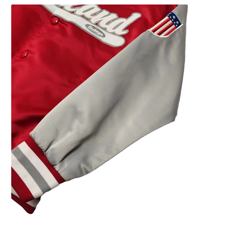 CLEVELAND AMERICAN RETRO CHAMPION WOVEN BOMBER JACKET IN RED