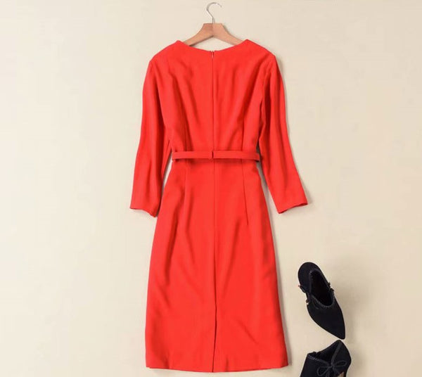 BBL DESIGN BELTED PENCIL DRESS IN RED - boopdo