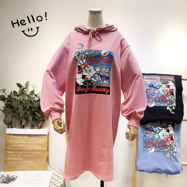 BOOPDO DESIGN BUNNY PRINT HOODIE DRESS - boopdo