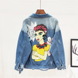 JOYA PALF HANDMADE HAWAII GIRL RIPPED DENIM JEAN COAT WITH RHINESTONE - boopdo