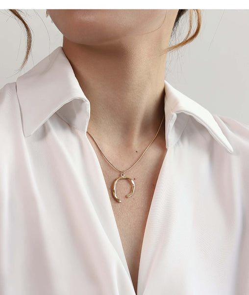 UZL DESIGN OPEN HOOP PENDANT NECKLACE IN GOLD PLATED - boopdo