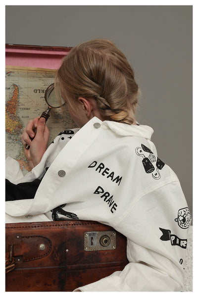 TYAKASHI ALL OVER PRINT DENIM JACKET IN WHITE - boopdo