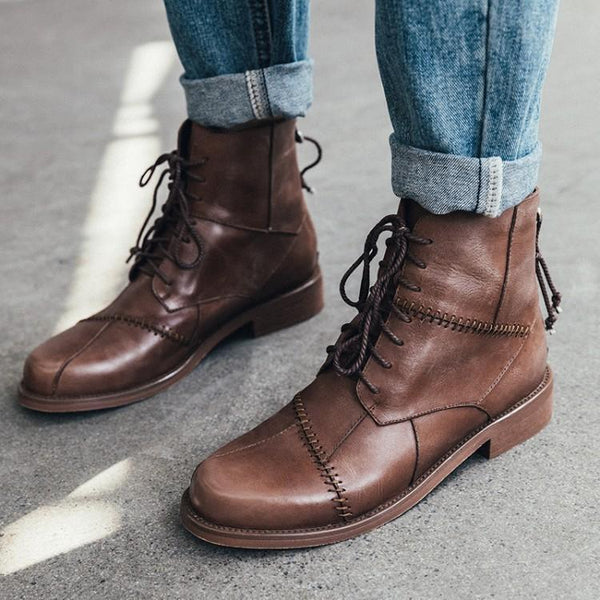 JERSY MARAKITO COOL PUNK FLAT LEATHER ANKLE BOOTS - boopdo