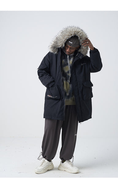 SWAGGER SHOTE MID LENGTH FAUX FUR COLLAR HOODED JACKET - boopdo