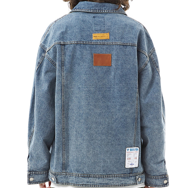 BRUGI BROOKLYN SPORT DIVISION DENIM JEAN JACKET IN NAVY - boopdo