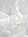 UZL DESIGN PULL TROUGH EARRINGS WITH TIERED PEARL DROP - boopdo
