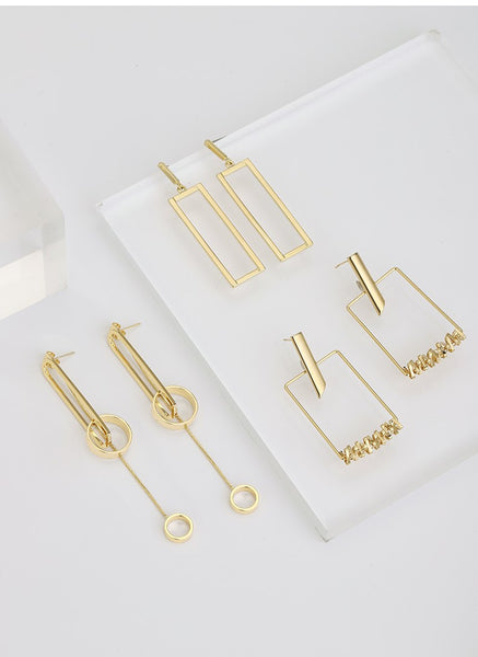 UZL DESIGN MINIMAL BAR AND HOOP DROP EARRINGS IN GOLD PLATED - boopdo