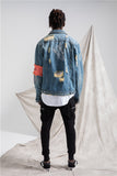 HYPE URBAN INSPIRED RIPPED WASHED DENIM JEAN JACKET WITH ARMBAND - boopdo