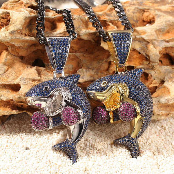 ZACKZIE ZIRCON ALUMINA BOXING SHARK PENDANT NECKLACE - boopdo