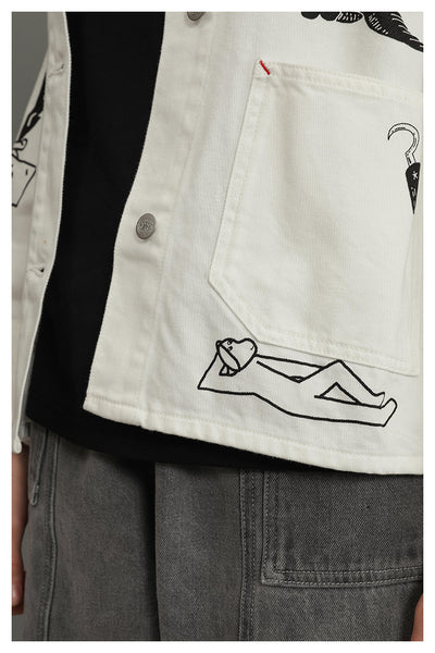 TYAKASHI ALL OVER PRINT DENIM JACKET IN WHITE - boopdo