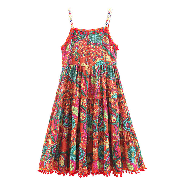 BOHEMIAN ZULUCA SUMMER DRESS WITH STRAPS IN MULTI COLOR - boopdo