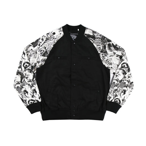 DENIMO KERRY ZOO PRINT BOMBER JACKET IN BLACK - boopdo