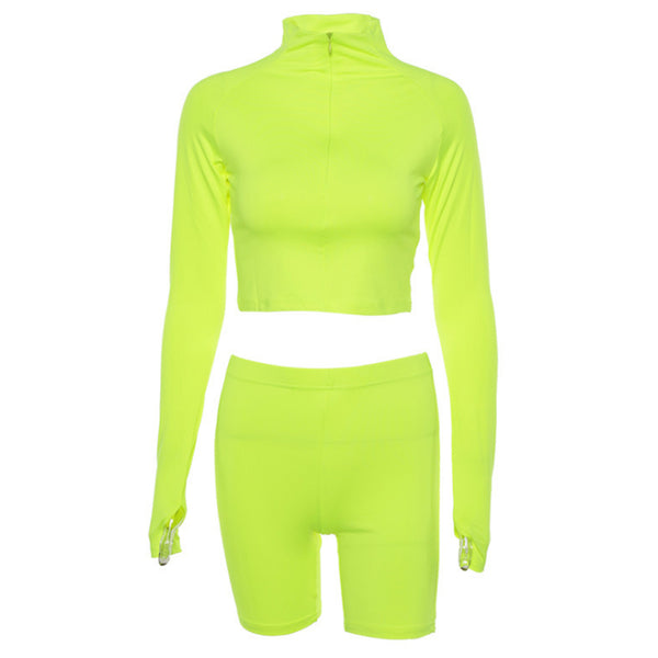 ZUMBA GIRLS MIX AND MATCH HIGH NECK ZIP FRONT CROP TOP AND SHORTS - boopdo