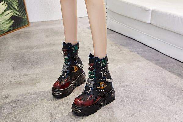THE BEASTER MARTIN KING CHUNKY PLATFORM ANKLE BOOTS WITH CHAIN - boopdo