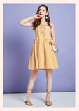 ARTKA LACE UP FRONT MINI SUNDRESS IN YELLOW CHECK - boopdo